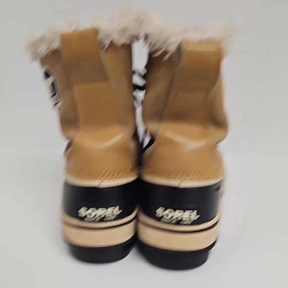 Sorel Tivoli Women's Waterproof Black and Tan Fur-Lined Winter Duck Boots Size 8 - Picture 3 of 9